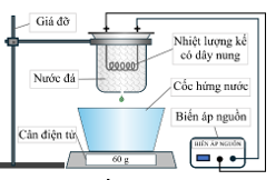Một học sinh làm thí nghiệm xác định nhiệt nóng chảy riêng của nước đá với bộ dụng cụ gồm: (ảnh 1)