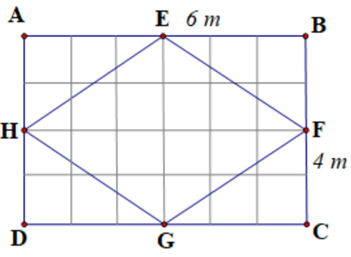 a) Kể tên hình chữ nhật, hình thoi có trong hình.  b) Biết độ dài AB = 6m, BC = 4m.Tính diện tích hình chữ nhật và diện tích hình thoi. (ảnh 1)