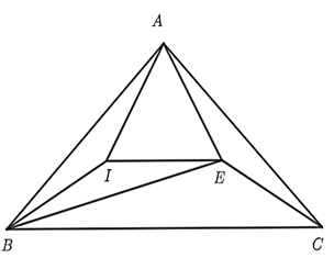 Cho  Δ A B C ,   ˆ B = ˆ C = 45 ∘ . Điểm  E  nằm trong tam giác sao cho  ˆ E A C = ˆ E C A = 15 ∘ . Tính  ˆ B E A ? (ảnh 1)