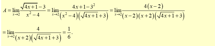 Tính A = lim căn 4x+1 -3 / x^2 - 4 (ảnh 2)
