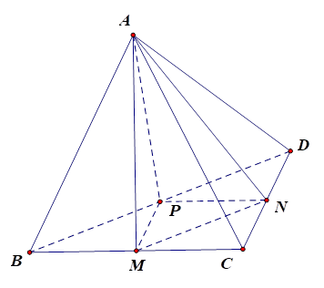 Cho tứ diện ABCD có các cạnh AB,AC và AD đôi một vuông góc với nhau; AB = 6a, AC = 7a và AD = 4a. Gọi M,N,P tương ứng là trung điểm các cạnh BC, CD, BD Tính thể tích V của tứ diện AMNP (ảnh 1)