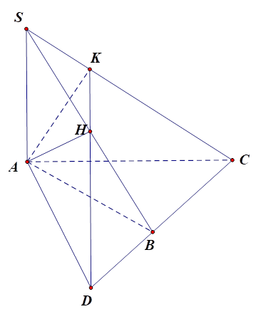 Cho hình chóp S.ABC có SA vuông góc (ABC) và tam giác ABC vuông tại B. Gọi H,K là hình chiếu vuông góc của A trên các cạnh SB,SC. Khi đó  (ảnh 1)