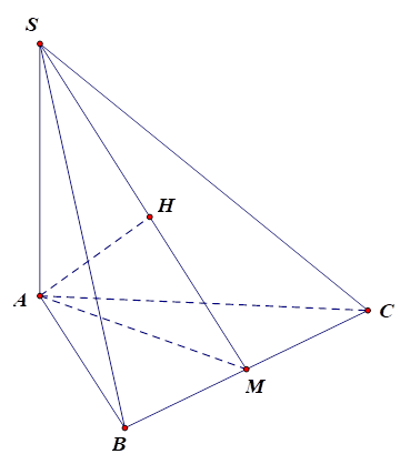Cho hình chóp S.ABC có đáy ABC là tam giác đều cạnh a. Biết SA = a căn bậc hai của 2  và SA vuông góc với mặt đáy. Gọi M là trung điểm của BC và H là hình chiếu vuông góc của A lên SM (ảnh 1)