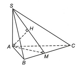Cho hình chóp S.ABC có SA vuông góc với mặt phẳng (ABC), tam giác ABC là tam giác đều cạnh a, SA = 2a. Khoảng cách từ A đến mặt phẳng (SBC) bằng (ảnh 1)