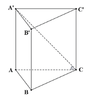 Cho lăng trụ đứng ABC.A'B'C' có đáy ABC là tam giác vuông tại B có AC = a căn bậc hai của 3, cạnh bên AA' = 3a. Góc giữa hai đường thẳng A'C và mặt phẳng (ABC) bằng bao nhiêu độ? (ảnh 1)