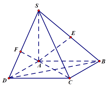 Cho hình chóp S.ABCD có đáy ABCD là hình vuông, SA  vuông góc (ABCD). Gọi E,F lần lượt là hình chiếu của A lên SB,SD. Chọn khẳng định sai ? (ảnh 1)
