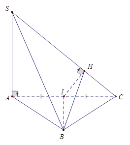 Cho hình chóp S.ABC có đáy ABC là tam giác cân tại B, cạnh bên SA vuông góc với đáy, I là trung điểm AC, H là hình chiếu của I lên SC. Khẳng định nào sau đây đúng? (ảnh 1)