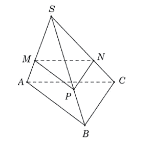 Cho hình chóp S.ABC có diện tích đáy bằng 9. Mặt phẳng (𝑃) song song với (𝐴 𝐵 𝐶) (ảnh 1)