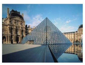 Người ta làm mô hình một kim tự tháp ở cổng vào của bảo tàng Louvre. Mô hình có dạng hình chóp tứ giác (ảnh 1)