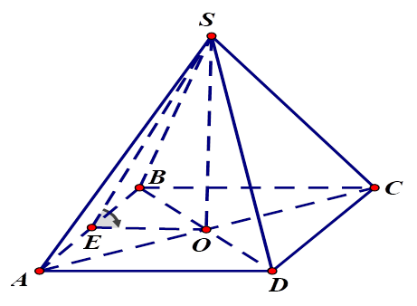 Cho hình chóp tứ giác đều có cạnh đáy bằng a căn bậc hai 2  và chiều cao bằng a căn bậc hai của 2/2. Tang của góc giữa mặt bên và mặt đáy bằng: (ảnh 1)