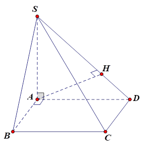 Cho hình chóp tứ giác S.ABCD có đáy là hình chữ nhật cạnh AD = 2a, SA vuông góc (ABCD) và SA = a. Khoảng cách giữa hai đường thẳng AB và SD bằng (ảnh 1)