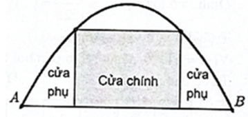 Một chiếc cổng hình parabol bao gồm một cửa chính hình chữ nhật ở giữa và hai cánh cửa phụ hai bên như hình vẽ  Biết chiều cao cổng parabol là 4 m, cửa chính (ở giữa parabol) cao 3 m và rộng 4 m. Tính khoảng cách giữa hai chân cổng parabol ấy  (ảnh 1)