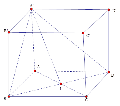 Cho hình lập phương ABCD.A'B'C'D' có cạnh bằng a. Giá trị sin của góc giữa hai mặt phẳng (BDA') và (ABCD) bằng (ảnh 1)