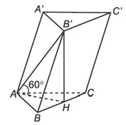 Cho lăng trụ ABC.A'B'C' đ&aacute;y l&agrave; tam gi&aacute;c&nbsp; ABC vu&ocirc;ng tại A,AB = a,BC = a căn bậc hai của 3 , h&igrave;nh chiếu vu&ocirc;ng g&oacute;c của B' tr&ecirc;n mặt phẳng (ABC) tr&ugrave;ng với ch&acirc;n đường cao H kẻ từ đỉnh A của tam gi&aacute;c ABC (ảnh 1)