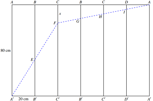 Tính độ dài ngắn nhất của quãng đường mà con kiến đi (Kết quả làm tròn đến hàng đơn vị, đơn vị đo là cm). (ảnh 2)