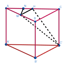 Cho hình lăng trụ đều \(ABC.A'B'C'\)có độ dài tất cả các cạnh bằng \(a.\) Gọi \(M\) (ảnh 1)