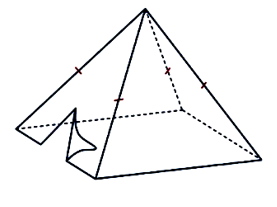 Một chiếc lều cắm trại được thiết kế có dạng hình chóp tứ giác đều với thể tích là \(6\;{m^3}\). Bốn mặt bên của lều (ảnh 1)