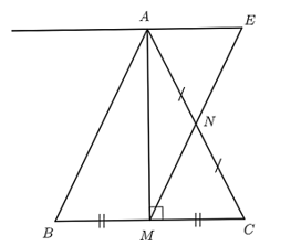 Cho tam giác ABC cân tại A có đường cao AM (ảnh 1)