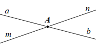 Hai đường thẳng ab,mn cắt nhau tại A. Số góc tạo thành tại đỉnh A là (ảnh 1)