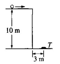Một mục tiêu T nằm phẳng trên mặt đất cách mặt bên của một tòa nhà cao 10m một khoảng 3 m (ảnh 1)