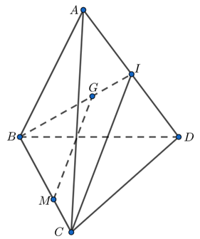 Cho tứ diện ABCD, G là trọng tâm tam giác ABD. Trên đoạn BC lấy điểm M sao cho MB = 2MC Khẳng định nào sau đây đúng? (ảnh 1)