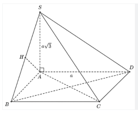Cho hình chóp S.ABCD có đáy là hình vuông cạnh \(a\), \(SA vuông góc (ABCD)\) và    \[SA = a căn bậc hai 3 \] (ảnh 1)