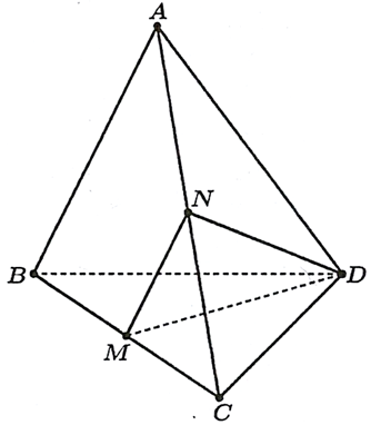 Cho tứ diện đều ABCD có cạnh bằng a,M là trung điểm cạnh BC,N là trung điểm của AC. Khi đó: (ảnh 1)