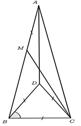 Cho ΔABC có ˆA=20∘ có AB=AC, lấy M∈AB sao cho MA=BC. Số đo ˆAMC bằng bao nhiêu độ? (ảnh 1)