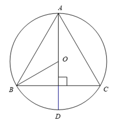 Cho tam giác đều \(ABC\) nội tiếp đường tròn \((O)\). Biết rằng đường tròn \((O)\) có bán kính bằng \(3\,\,{\rm{cm}}{\rm{.}}\) Tính diện tích tam giác \(ABC.\) (ảnh 1)