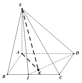 Cho hình chóp S.ABCD có đáy ABCD là hình vuông cạnh 2a,SA = a và vuông góc với mặt phẳng (ABCD) Trên BC lấy điểm I sao cho tam giác SDI vuông tại S (ảnh 1)