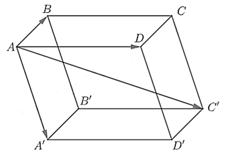 Trong không gian tọa độ Oxyz, cho hình hộp ABCD. A'B'C'D' với các điểm  A( - 1;1;2), B( - 3;2;1), D(0; - 1;2) (ảnh 1)