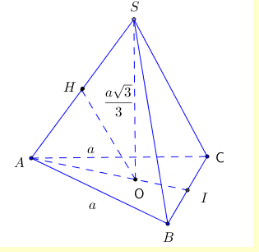 Cho hình chóp tam giác đều S.ABC có cạnh đáy bằng a (ảnh 1)