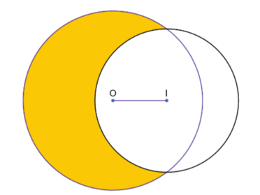 Một hình mặt trăng được tạo bởi hai đường tròn  O;{R_1} (ảnh 1)