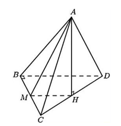Cho tứ diện ABCD có BCD là tam giác vuông tại đỉnh \(B\), cạnh \(CD = a,BD = a căn bậc hai 6 (ảnh 1)