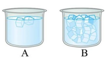 Hai cốc \(A\) và cốc \(B\) trong hình bên đang ở trạng thái cân bằng nhiệt, đều chứa nước và nước đá. So với nhiệt độ của nước trong cốc B thì nhiệt độ của nước trong cốc A (ảnh 1)