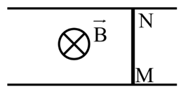 Cho hai thanh ray song song, nằm ngang trong từ trường đều có độ lớn cảm ứng từ là (ảnh 1)