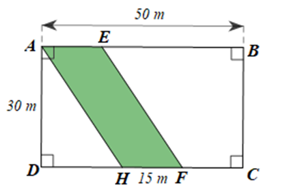 Một dự án mở đường, con đường cắt ngang qua mảnh đất tạo thành hình bình hành AEFH như hình vẽ. Tính diện tích phần còn lại của mảnh đất. (ảnh 2)