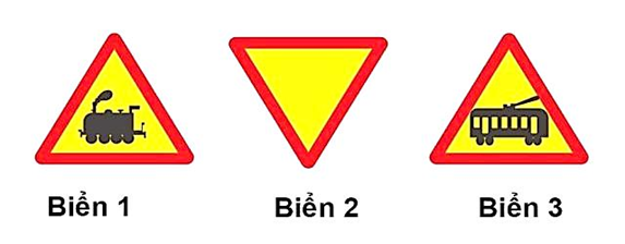 Hãy cho biết các biển báo giao thông nguy hiểm dưới đây có dạng hình gì? (ảnh 1)