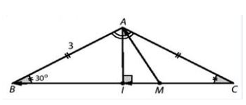 Cho tam giác \(ABC\) cân tại \(A\), có . Lấy điềm \(M\) trên cạnh \(BC\) sao cho \(MB = 2MC\). (ảnh 1)