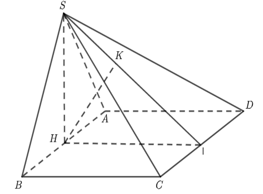 Cho hình chóp S.ABCD có ABCD là hình chữ nhật, tam giác SAB đều và mặt phẳng (SAB) vuông góc với mặt phẳng (ABCD), AB = a,AD = 2a. H là trung điểm AB (ảnh 1)