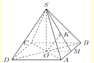 Khoảng cách từ điểm O đến mặt phẳng (SAB) là: (ảnh 1)