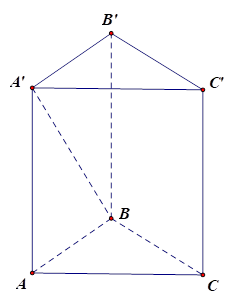 Cho lăng trụ đứng ABC.A'B'C' có đáy ABC là tam giác vuông tại B và BA = BC = 1. Cạnh A'B tạo với mặt đáy (ABC) góc 60 độ. Tính thể tích V của khối lăng trụ đã cho. (ảnh 1)