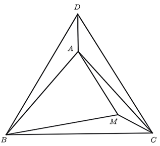 Cho ΔABC, ˆA=80∘,AB=AC. M là điểm nằm trong tam giác sao cho ˆMBC=10∘, ˆMCB=30∘. Hỏi số đo của ˆAMB bằng bao nhiêu độ? (ảnh 1)