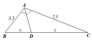 Cho hình vẽ bên. Tỉ số x/y bằng (ảnh 1)