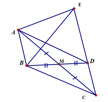 Cho tam giác \[ABD\] có góc {ABD}\] là góc tù. Gọi \[M\] là trung điểm \[BD,\] trên tia đối (ảnh 1)