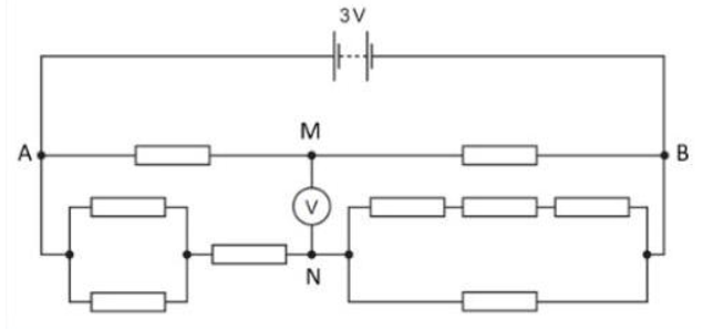 Một mạch điện được thiết lập như hình minh họa, được cung cấp bởi pin 3 V . (ảnh 2)