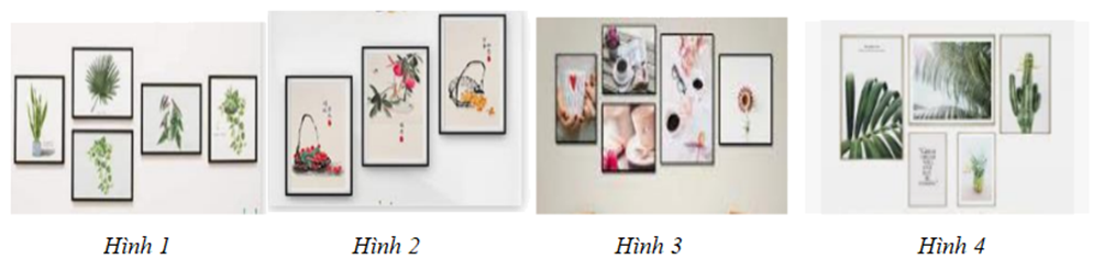 Nghệ thuật treo tranh đều có tính đối xứng. Hình nào mà ở đó các bức tranh được sắp xếp vừa có tính đối xứng trục lại vừa đối xứng tâm? (ảnh 1)