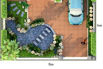 Cô Chi cần làm bạt che mưa cho toàn bộ sân như hình bên. Biết chi phí là 45 000 đồng cho mỗi mét vuông. Hỏi cần bao nhiêu tiền để làm bạt che mưa cho sân đó?  (ảnh 1)