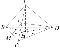 Cho tứ diện đều ABCD, M là trung điểm của cạnh BC. Khi đó côsin góc giữa hai đường thẳng AB và DM bằng (ảnh 1)