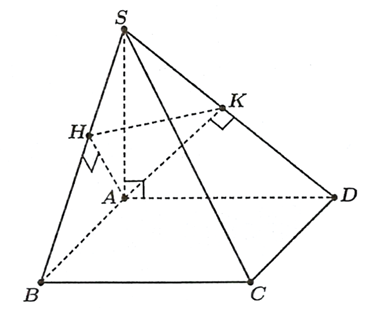 Cho hình chóp S.ABCD có đáy là hình chữ nhật và SA vuông góc với mặt phẳng đáy. Gọi H,K theo thứ tự là hình chiếu của A trên các cạnh SB,SD. Khi đó: (ảnh 1)